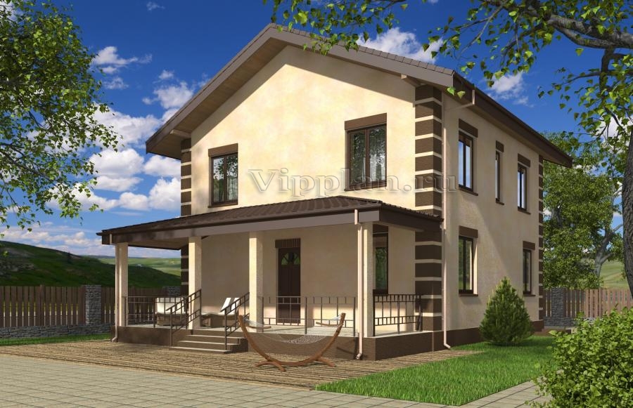 Двухэтажный дом с подвалом и террасой